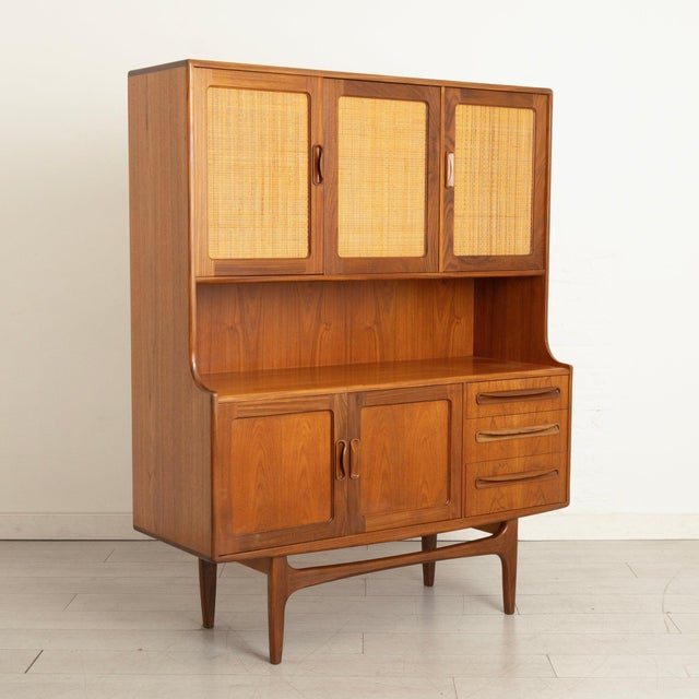 Mid Century G-plan Fresco sideboard/highboard with rattan front, circa 1960s. Excellent restored condition. H: 159cm W:...