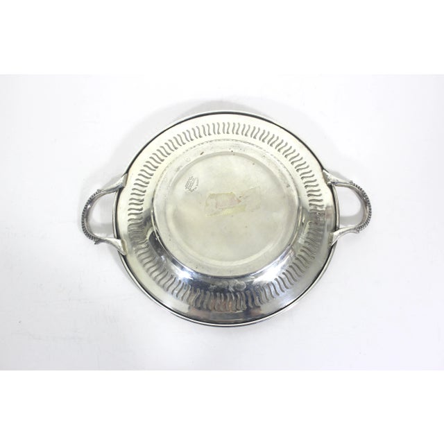 Metal Vintage Small Silver Plated Tray Trinket Dish With Pierced Detail and Handles For Sale - Image 7 of 9