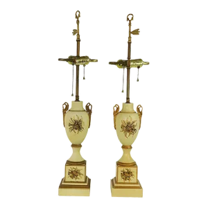 Tole Decorated French Empire Revival Table Lamps by Tyndale - A Pair