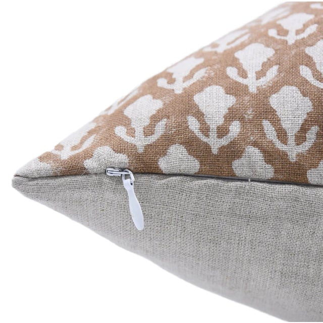 Art Deco Fabdivine Artistic Cushion Cover 14x36 Inch Floral Prints on Pure Linen-Trishul For Sale - Image 3 of 5