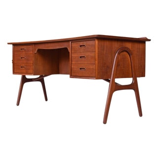 Svend Madsen Danish Teak Curved Top Desk With Bookcase Cabinet Front For Sale