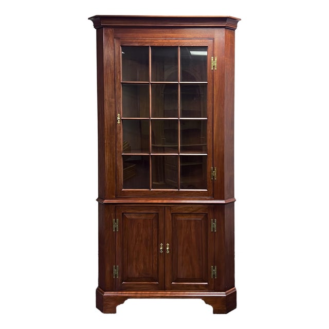 Henkel Harris Wild Black Cherry Style 1114 12 Pane Corner Cabinet For Sale