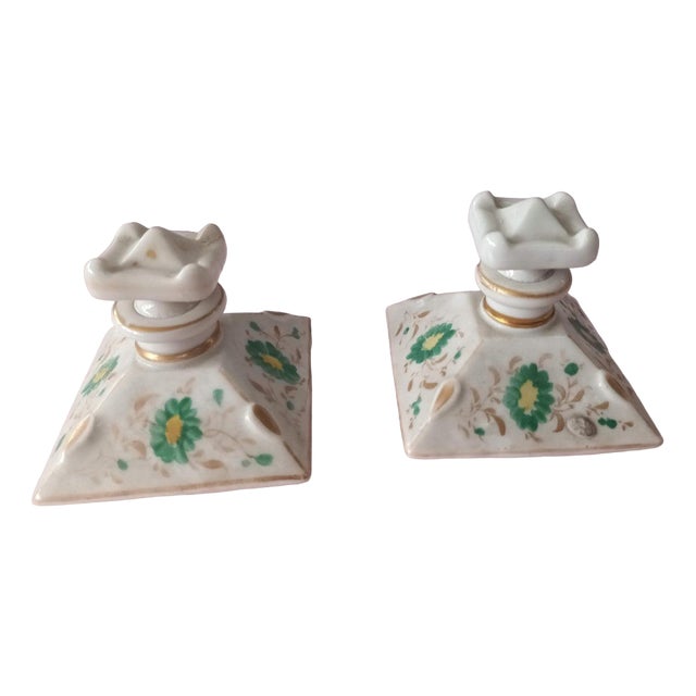 Antique French Hand Painted Porcelain Perfume Bottles, Set of 2 For Sale