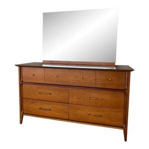 The Basic Witz Company Cherry Mid Century Double 54" Dresser & Mirror