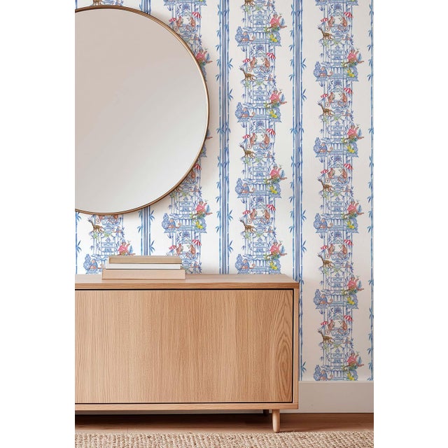 Textile Chinoiserie Shenanigans Toile Grasscloth Wallpaper by House Party | Azure Blue | 6 Yards For Sale - Image 7 of 9