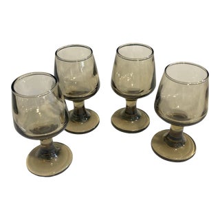 Mid-Century Small Smoke Cordial Glasses- Set of 4 For Sale