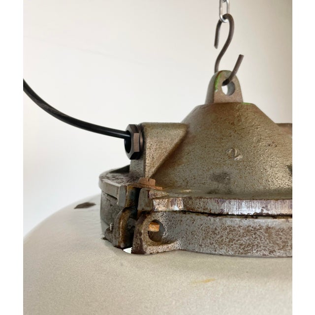 Glass Industrial Factory Pendant Lamp in Cast Iron and Grey Enamel from Zaos, 1960s For Sale - Image 7 of 16