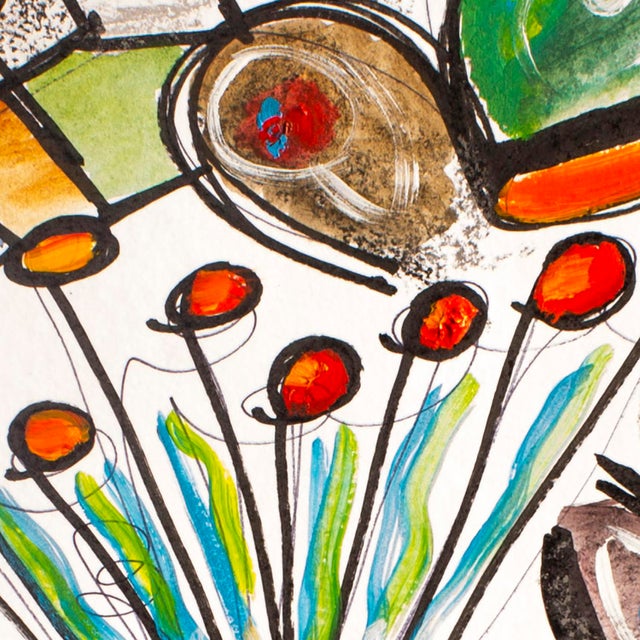 2010s Flowers Under Light — Abstract Expressionist Drawing in Oil Markers & Acrylics, 18 × 24 In For Sale - Image 5 of 7