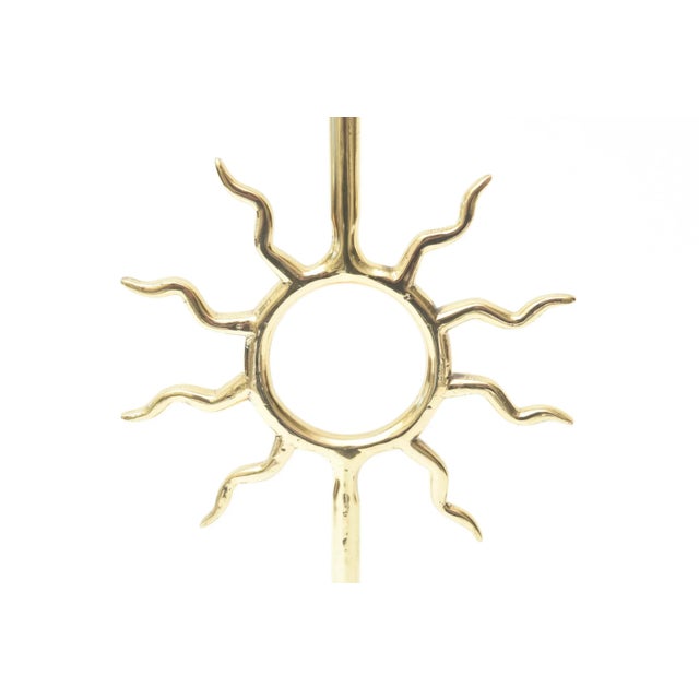 Piero Fornasetti Vintage Fornasetti Style Sun Motif Polished Brass Tall Candlesticks, 1970's For Sale - Image 4 of 11