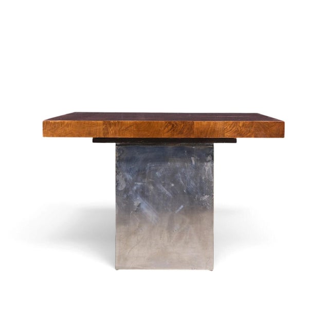 Thayer Coggin Milo Baughman for Thayer Coggin Mid Century Burlwood and Chrome Dining Table With 2 Leaves For Sale - Image 4 of 13