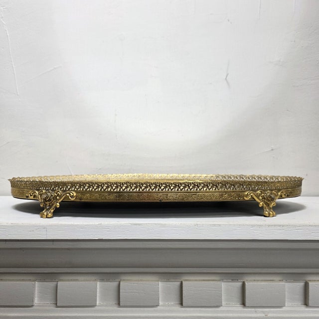 1960's Stylebuilt Vanity Mirror Tray Set Victorian Gothic Gilded Gold Accents For Sale - Image 11 of 14