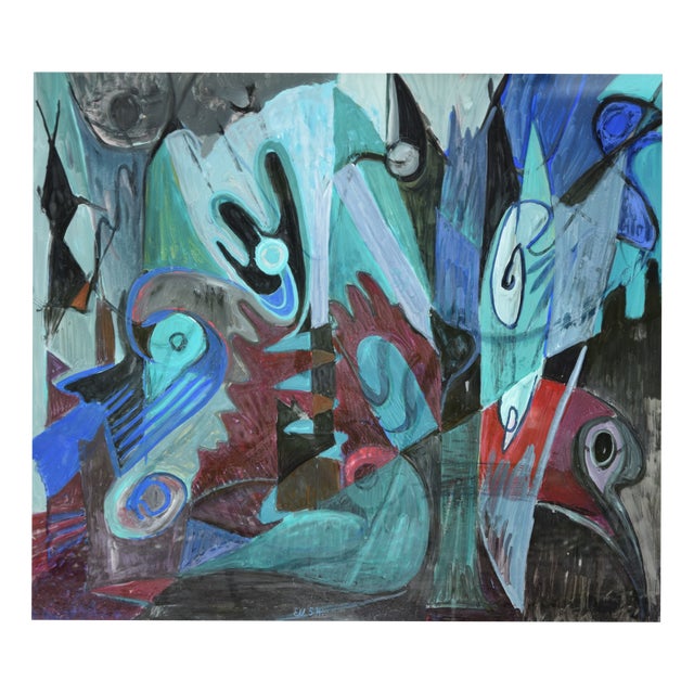 Ernst Weiers, Night Forest, 1954, Oil Painting on Glass, Framed For Sale