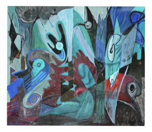 Ernst Weiers, Night Forest, 1954, Oil Painting on Glass, Framed