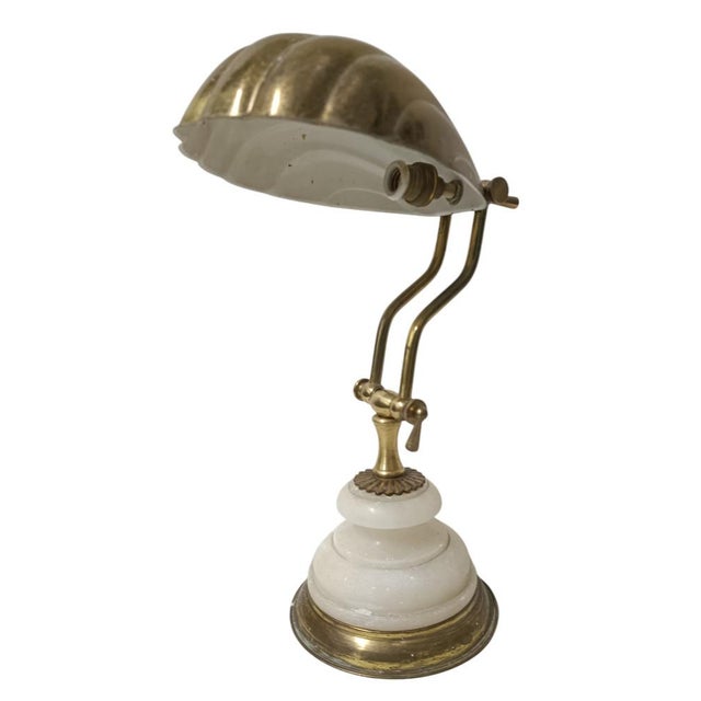 Brass Shell Lamp with Marble Base, 1920s, in Good conditions. Designed 1920 to 1949 Up to 250V (Europe/UK Standard).The...