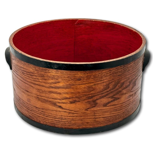 Outstanding Large Antique American Steam Bent Oak & Cast Iron Handle Grain Measure in Original Red Paint & Varnish For Sale - Image 10 of 12