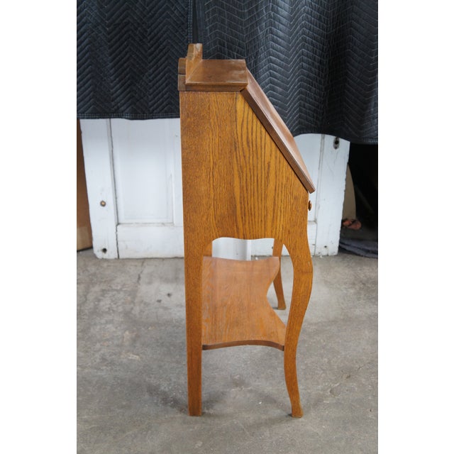 Brown Antique Late Victorian Petite Oak Slant Top Secretary Ladies Writing Desk 28" For Sale - Image 8 of 12