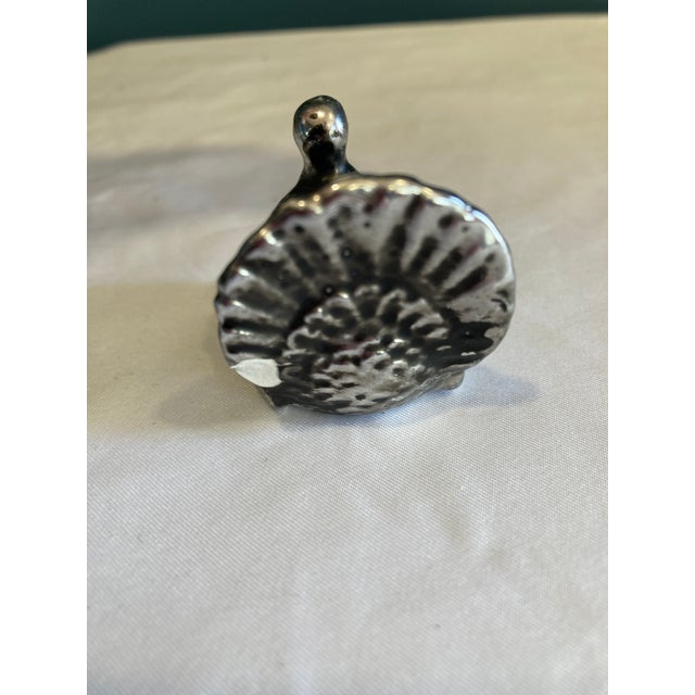 Metal Vintage Ceramic Turkey Salt & Pepper Shakers With Metallic Silver Finish For Sale - Image 7 of 9
