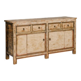 Painted Elm Rustic Sideboard with Two Doors, Four Drawers and Distressed Finish For Sale