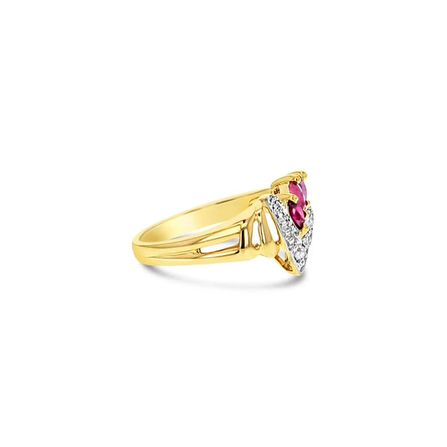 Contemporary Pave Diamond Ruby Ring 14k Yellow Gold, Size 4 For Sale - Image 3 of 3