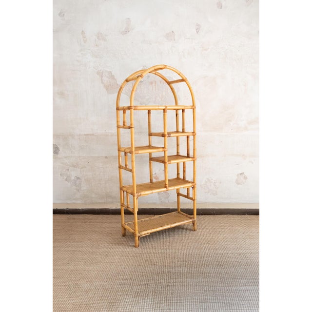 Arched Bamboo Bookcases with Woven Rush Fabric, 1970s, Set of 2 For Sale - Image 3 of 11