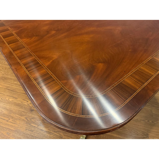 Traditional Multi-Banded Double Pedestal Mahogany Dining Table by Leighton Hall - Showroom Sample For Sale - Image 18 of 18
