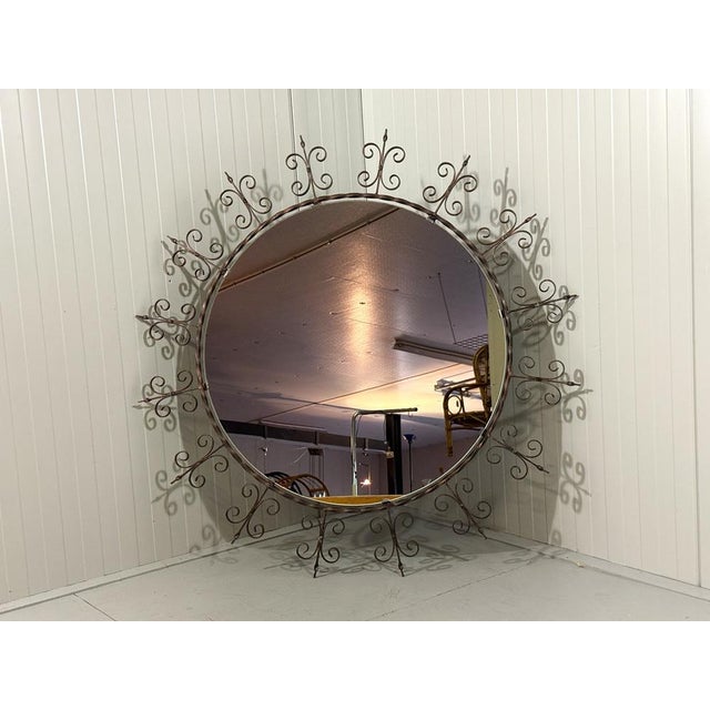 Brown Large Round Wrought Iron Wall Mirror, 1960s For Sale - Image 8 of 18