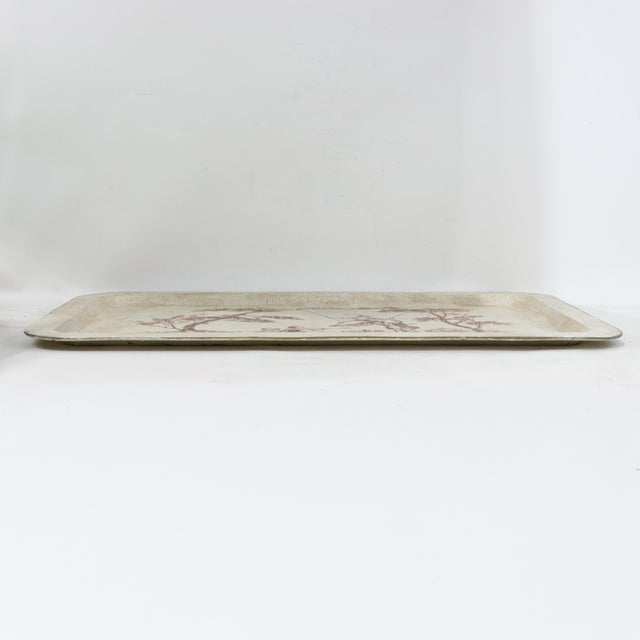 Rococo Vintage Hand Painted Tole Tray Cream With Sepia Rococo Garden Swing Scene Rectangular Serving Tray For Sale - Image 3 of 13