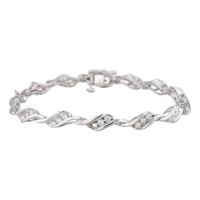 0.85ctw Diamond Tennis Bracelet 10k White Gold 7" 5.2mm For Sale