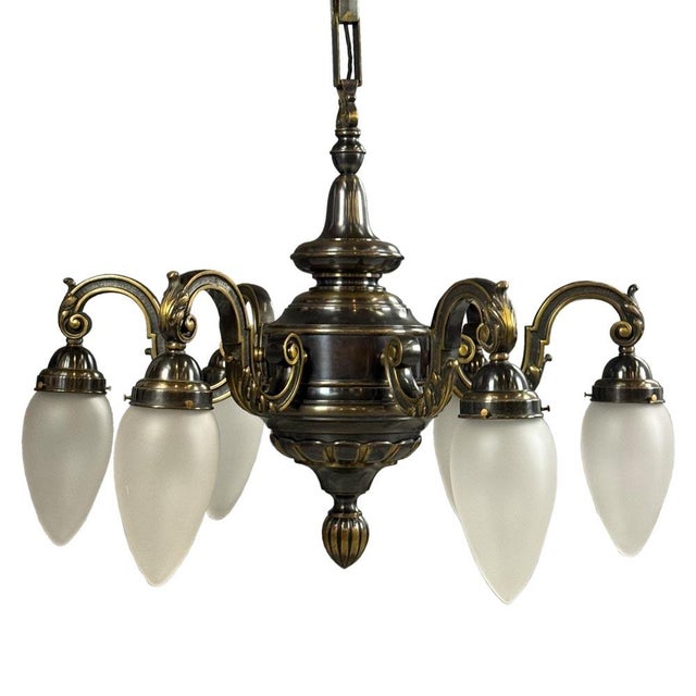 Antique Brass Chandelier with Adjustable Arms, Former Czechoslovakia, 1910s For Sale - Image 5 of 11