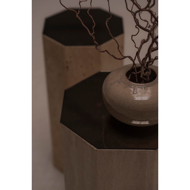 This elegant set of two vintage travertine columns from 1970s Italy offers a strong architectural presence and timeless...