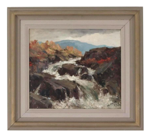 Åke Ahmlund, Landscape with Waterfall, 1960s, Oil on Panel, Framed