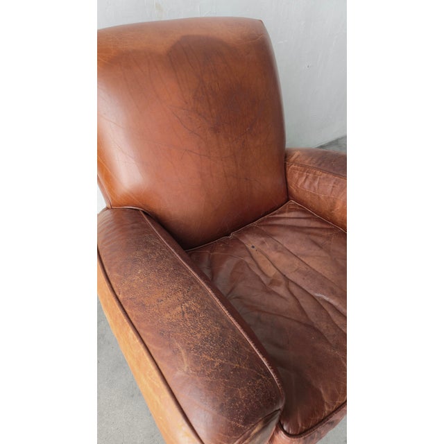 Art Deco European Style Patinated Leather Club Chair For Sale In Las Vegas - Image 6 of 9