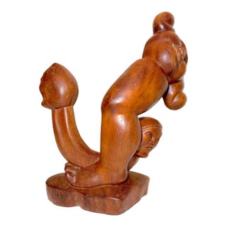 Vintage Hand Carved Modernist Contemporary Wood Figural Sculpture Statue Art For Sale