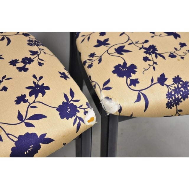 Wood Vintage Italian Hollywood Regency Navy Blue Lacquer Cane Dining Chair - Set of 4 For Sale - Image 7 of 16