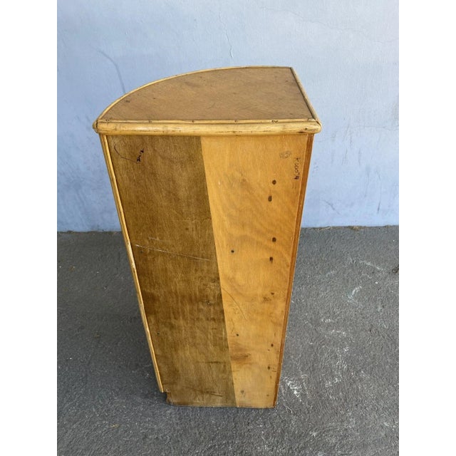 Restored Tropical Koa Wood Corner Shelf With Rattan Border For Sale - Image 9 of 11