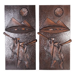 Wall Relief of Traditional Mountain Shepherds from Ruch Liberec, Former Czechoslovakia, 1970s, Set of 2 For Sale