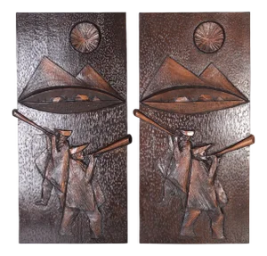 Wall Relief of Traditional Mountain Shepherds from Ruch Liberec, Former Czechoslovakia, 1970s, Set of 2