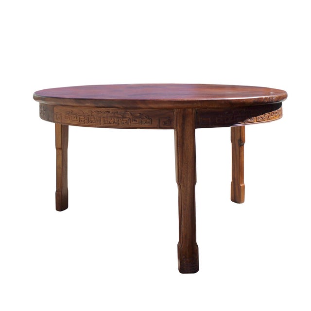Chinese Oriental Large Brown Round 3 Legs Pedestal Dining Table Cs4252 Chairish