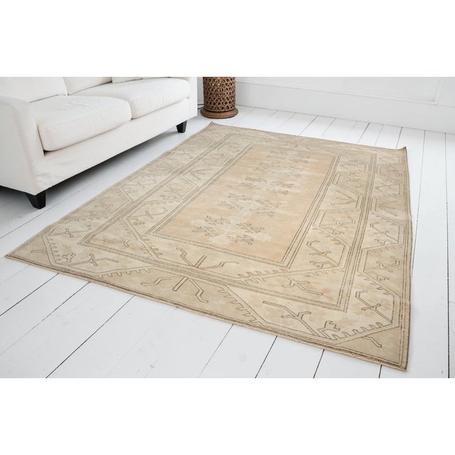 Turkish Organic Texture Vintage Turkish Rug, Soft Beige Anatolian Carpet For Sale - Image 3 of 10