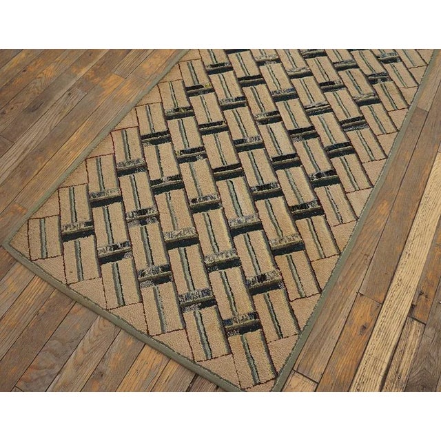 1930s American Hooked Rug ( 2'3" x 6' - 68 x 183 ) Ivory American Antique Hooked Wool Small Scatter Size 1930s Rug, Circa...