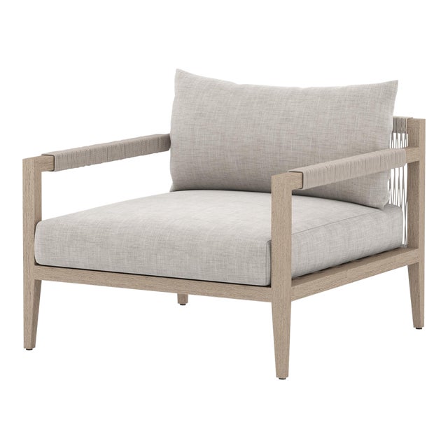 Transitional Stone Grey Wooden Outdoor Armchair For Sale