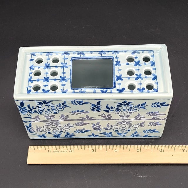 Vintage MCM Williamsburg Delft Pottery Holland Flower Frog Brick Vase For Sale In Houston - Image 6 of 6