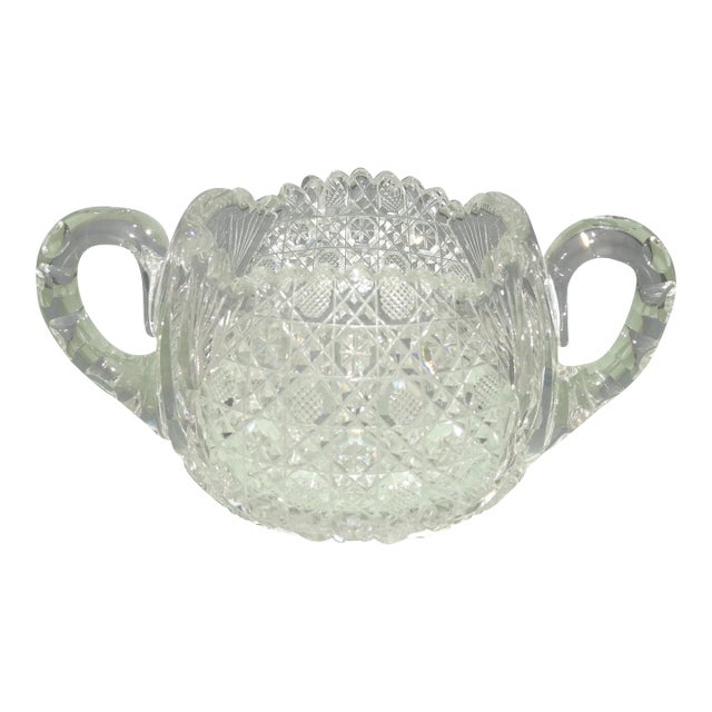 Vintage American Brilliant Heavy Cut Glass Sugar Bowl For Sale