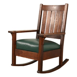Gustav Stickley Antique Mission Oak Arts & Crafts Rocking Chair | Circa 1910 For Sale