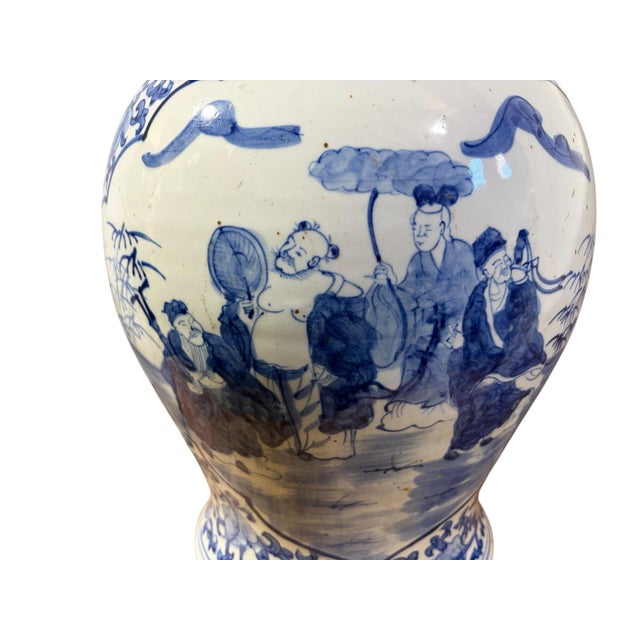 Vintage Chinoiserie Large Blue and White Porcelain Ginger Jar 23" H For Sale - Image 9 of 13