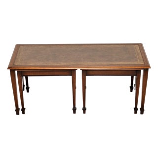 Antique Edwardian Nesting Tables with Leather Top, 1900, Set of 3 For Sale