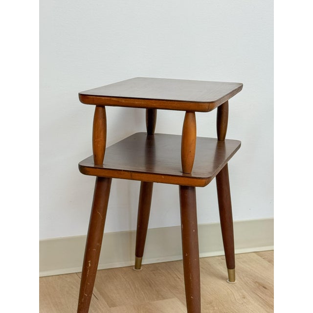Vintage End Tables MCM Atomic Two-Tier Wood Laminate Pair Retro Accent For Sale - Image 11 of 15