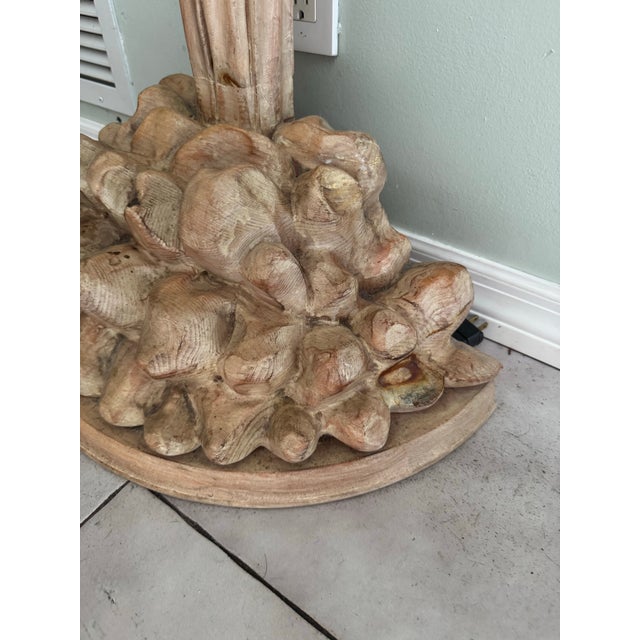 Wood Vintage Carved Cerused Wood Italian Palm Tree Roche Bobois Style Floor Lamp For Sale - Image 7 of 12