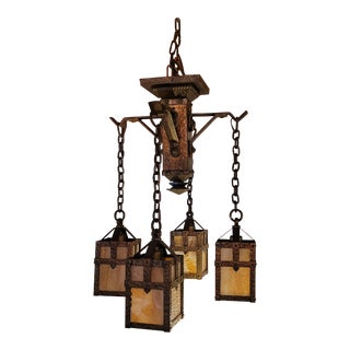 Vintage Arts & Crafts Mission Style Chandelier For Sale