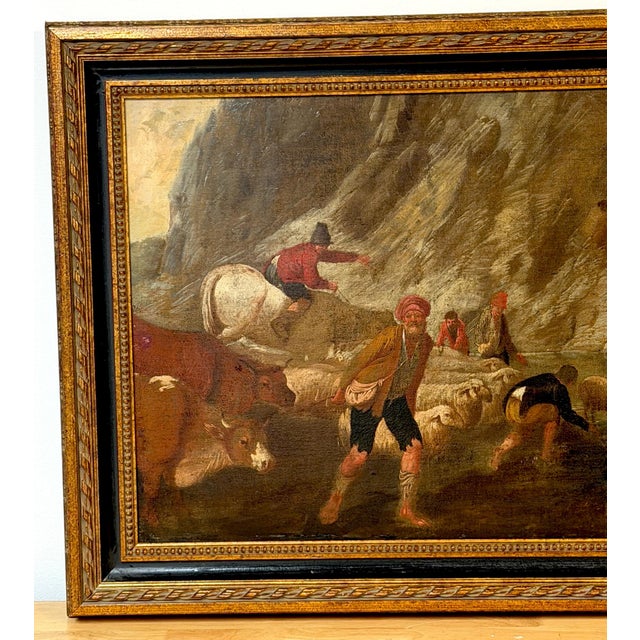 18th Century Dutch/ Flemish Italianate Pastoral River Landscape with Shepards For Sale - Image 11 of 18